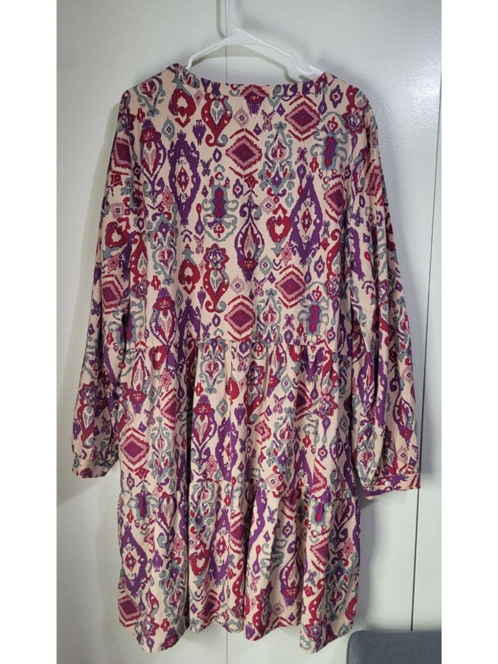 Beach Lunch Lounge dress XXL Batik Print Cotton Blend Tiered Babydoll Boho - Picture 3 of 9